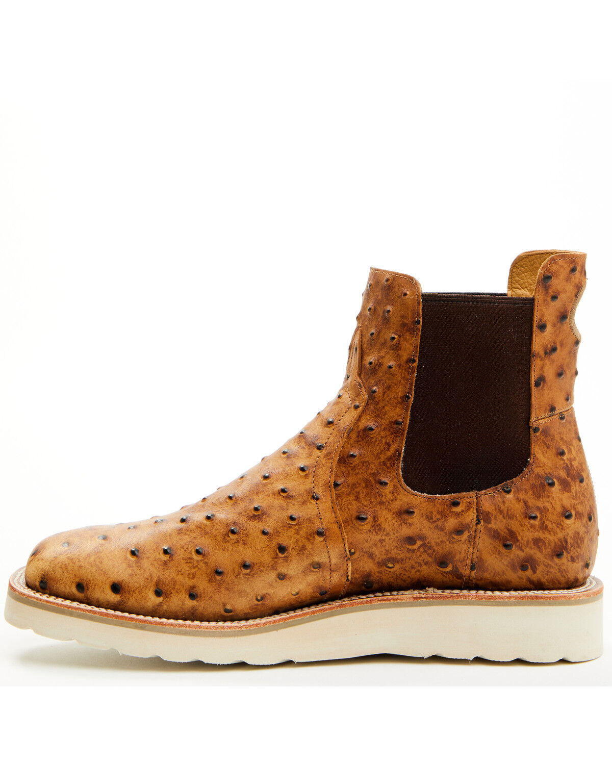 Image #3 - Horse Power Men's Saddle Ostrich Print Chelsea Boots - Square Toe, Tan, hi-res