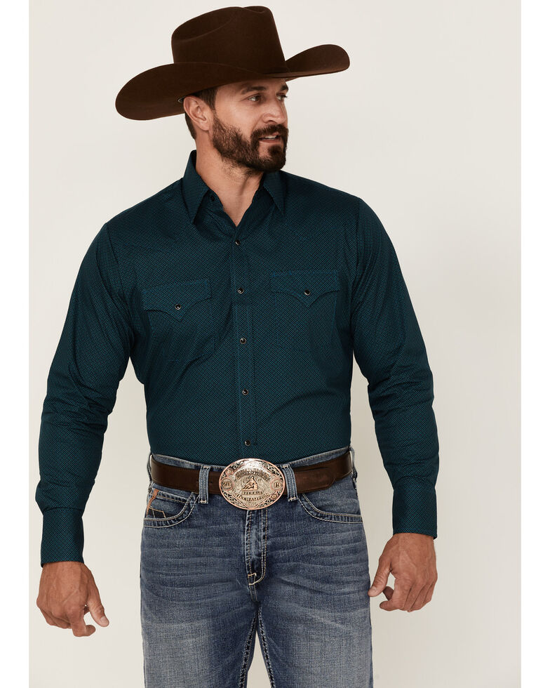 Ely Walker Men's Turquoise Geo Print Long Sleeve Snap Western Shirt , Turquoise, hi-res
