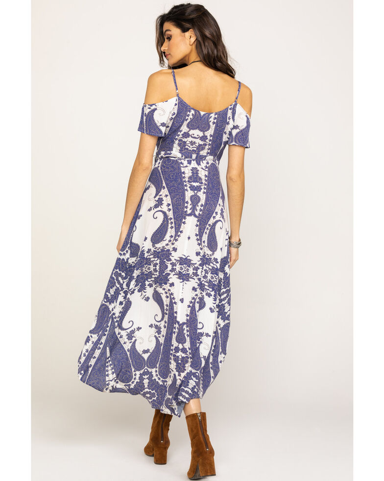 Shyanne Women S Navy Ikat Cold Shoulder Maxi Dress Boot Barn
