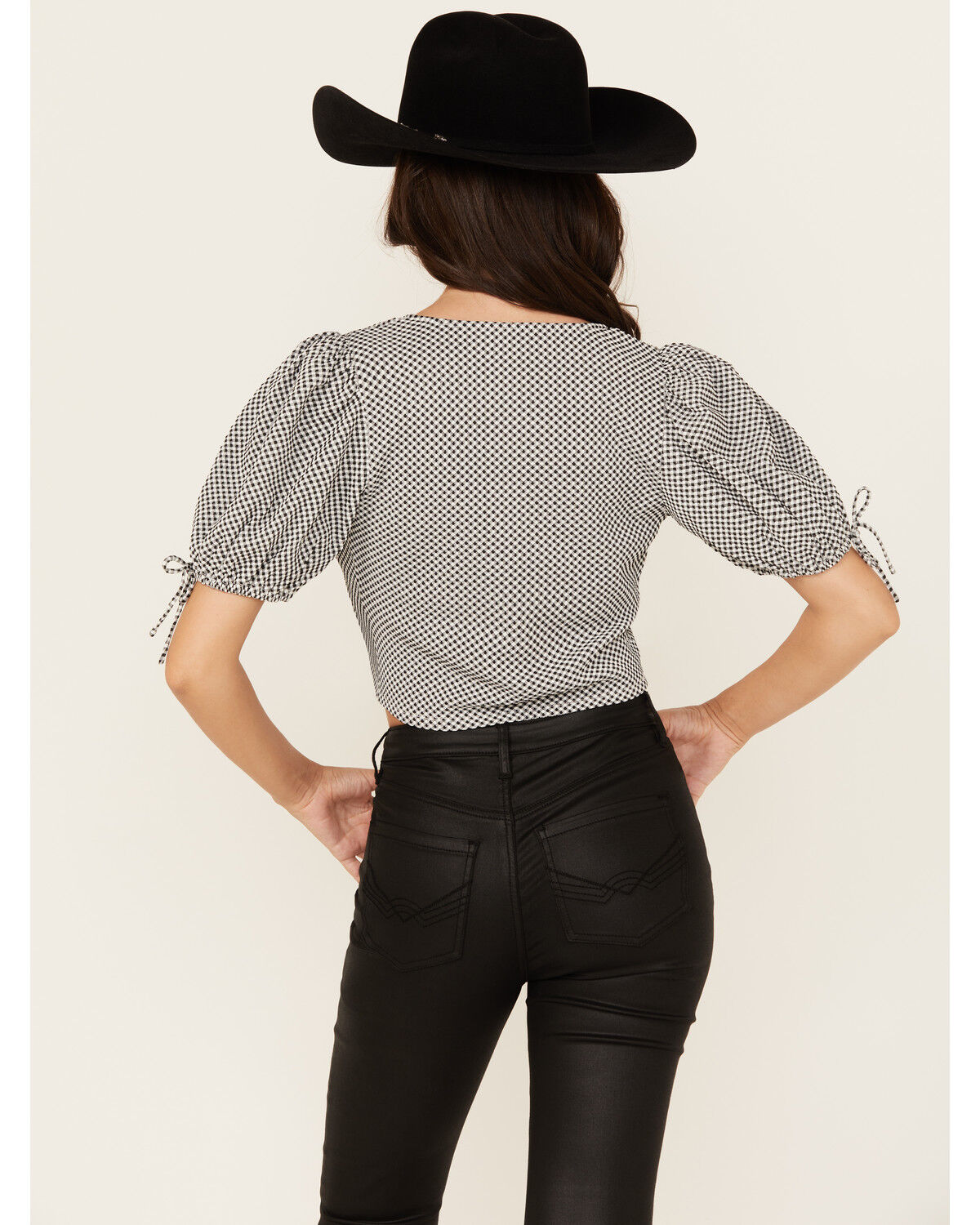 Image #4 - Beyond The Radar Women's Tie-Front Short Sleeve Cropped Shirt, Black, hi-res