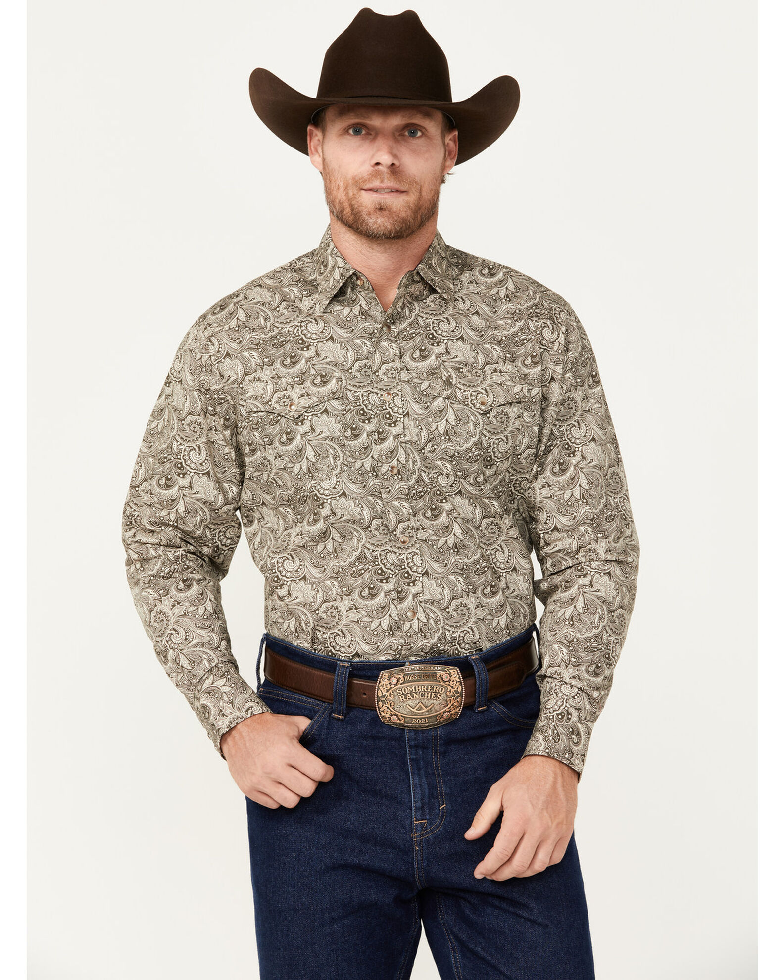 Rodeo Clothing Men's Paisley Print Long Sleeve Snap Western Shirt