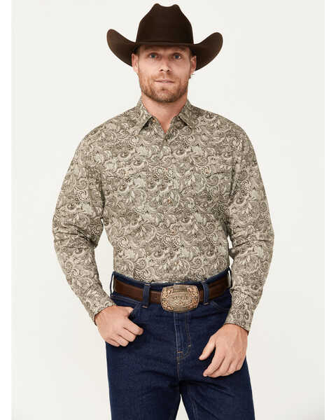 Rodeo Clothing Men's Paisley Print Long Sleeve Snap Western Shirt, Brown, hi-res