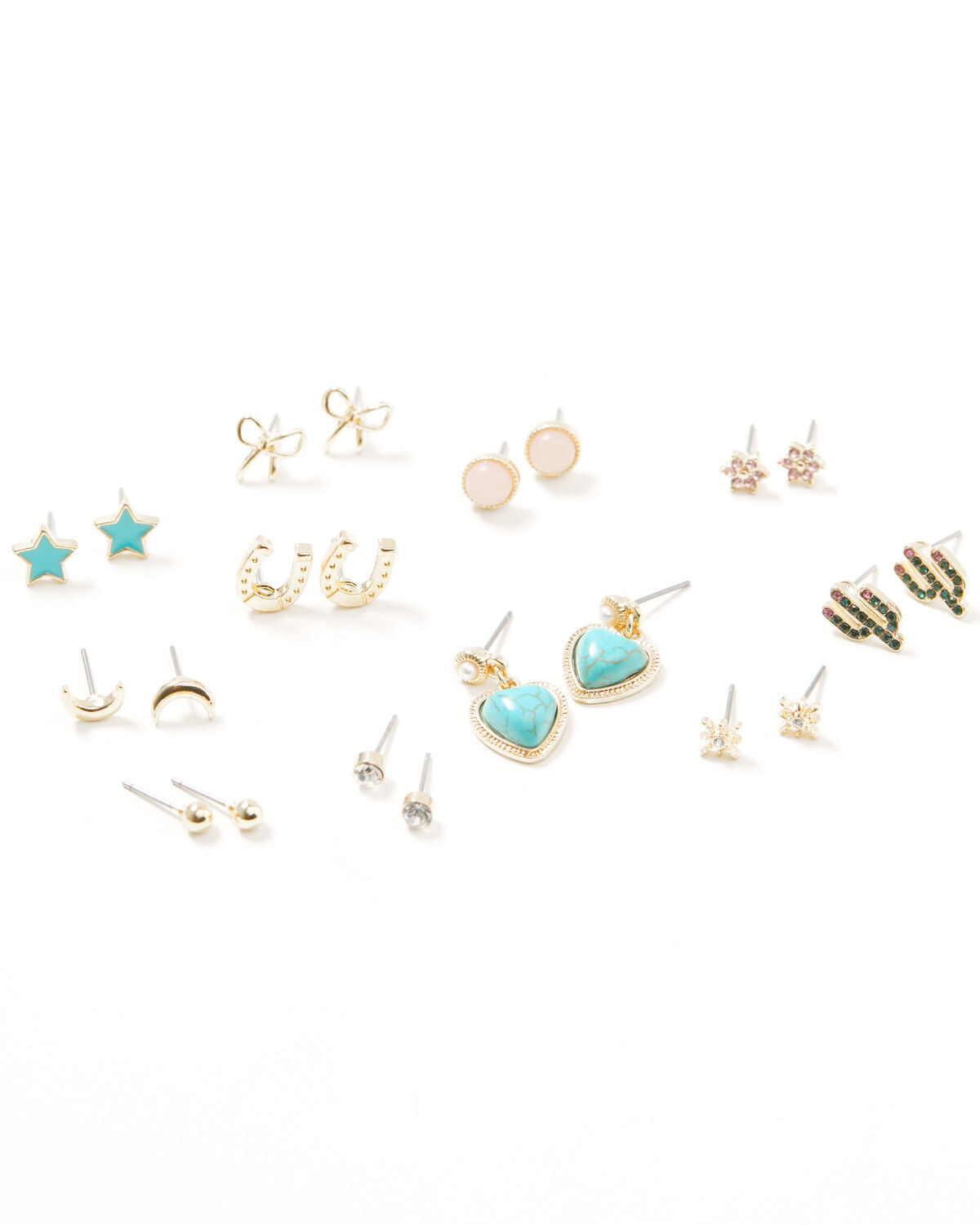 Image #1 - Shyanne Women's Moon And Heart Earring Set - 23 Piece, Gold, hi-res