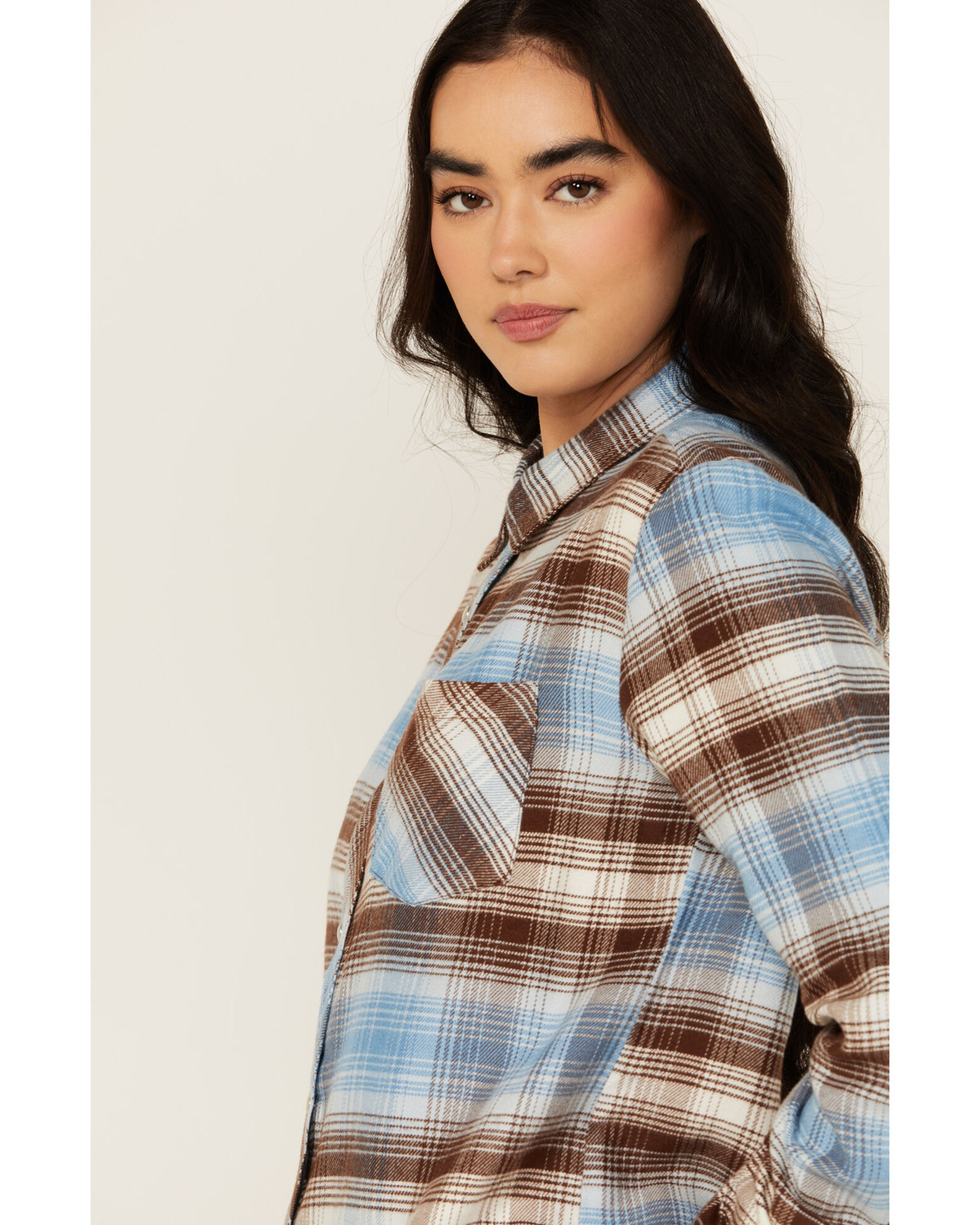 Image #2 - Idyllwind Women's Lane Plaid Print Long Sleeve Snap Flannel Shirt, Light Blue, hi-res