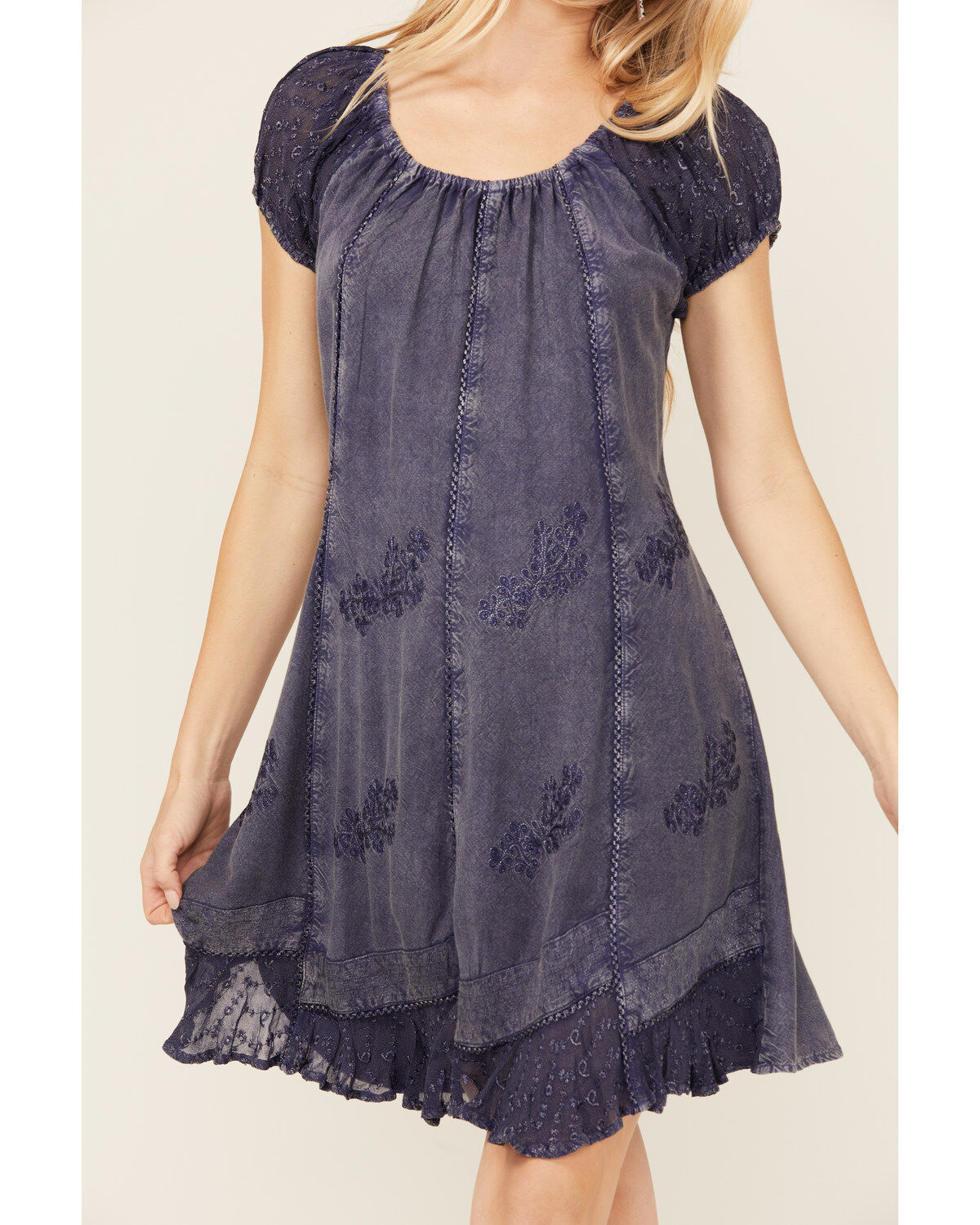 Image #3 - Gunit Women's Denim Floral Short Sleeve Mini Dress, Blue, hi-res