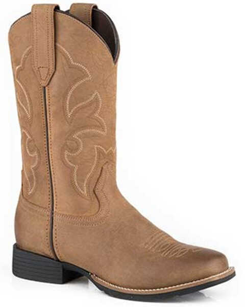 Roper Men's Monterey Crazy Horse Oiled Leather Performance Western Boot - Square Toe , Tan, hi-res