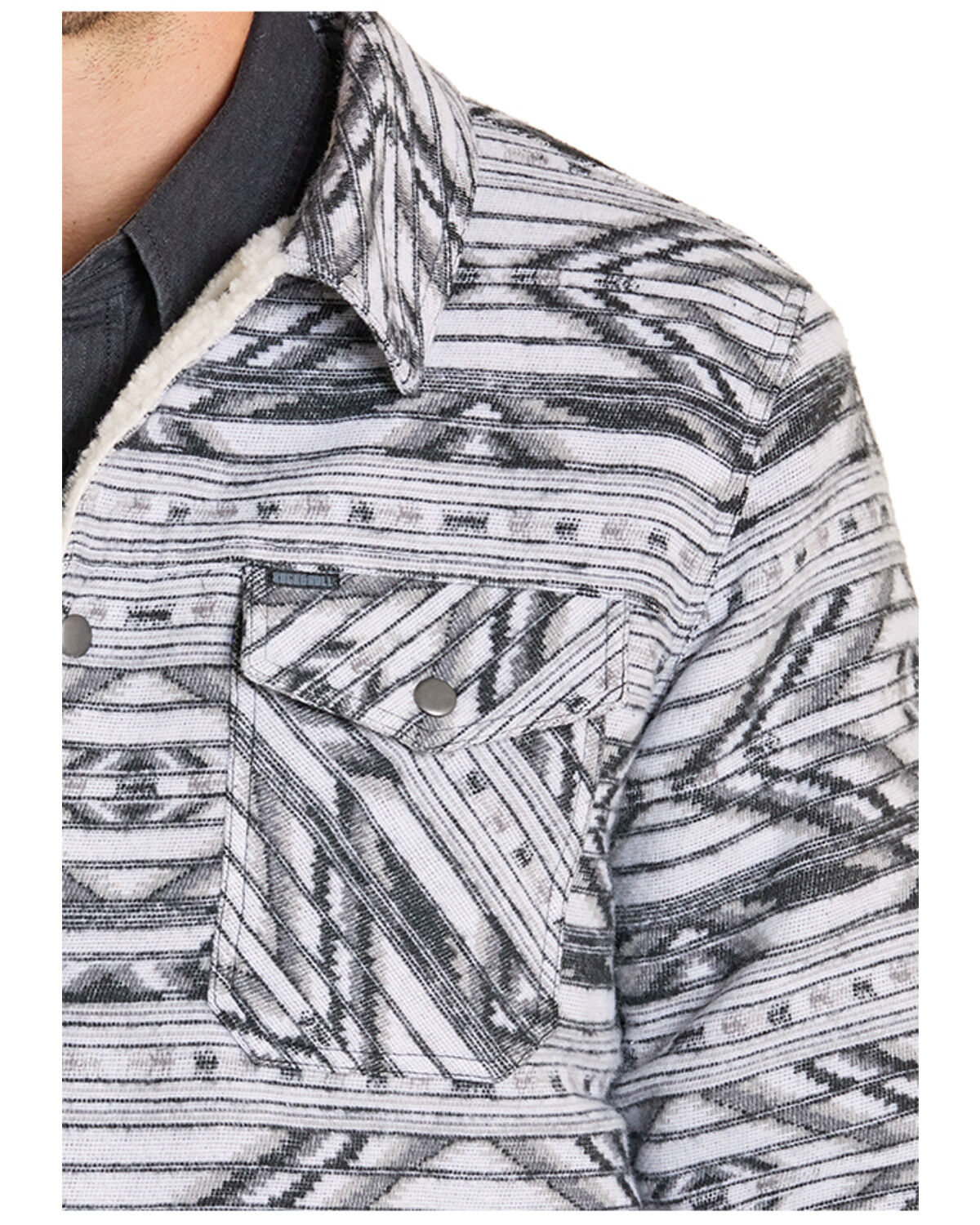 Image #2 - Rock & Roll Denim Men's Southwestern Print Berber Lined Shirt Jacket, Grey, hi-res