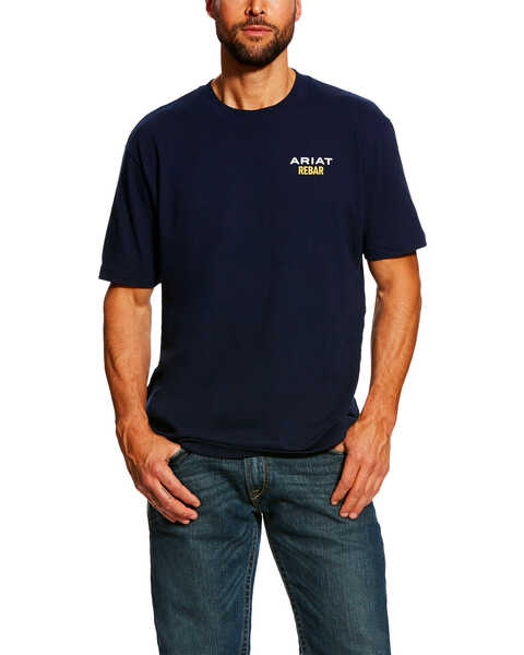 Ariat Men's Rebar Cotton Strong Short Sleeve Logo Crew Work T-Shirt , Navy, hi-res