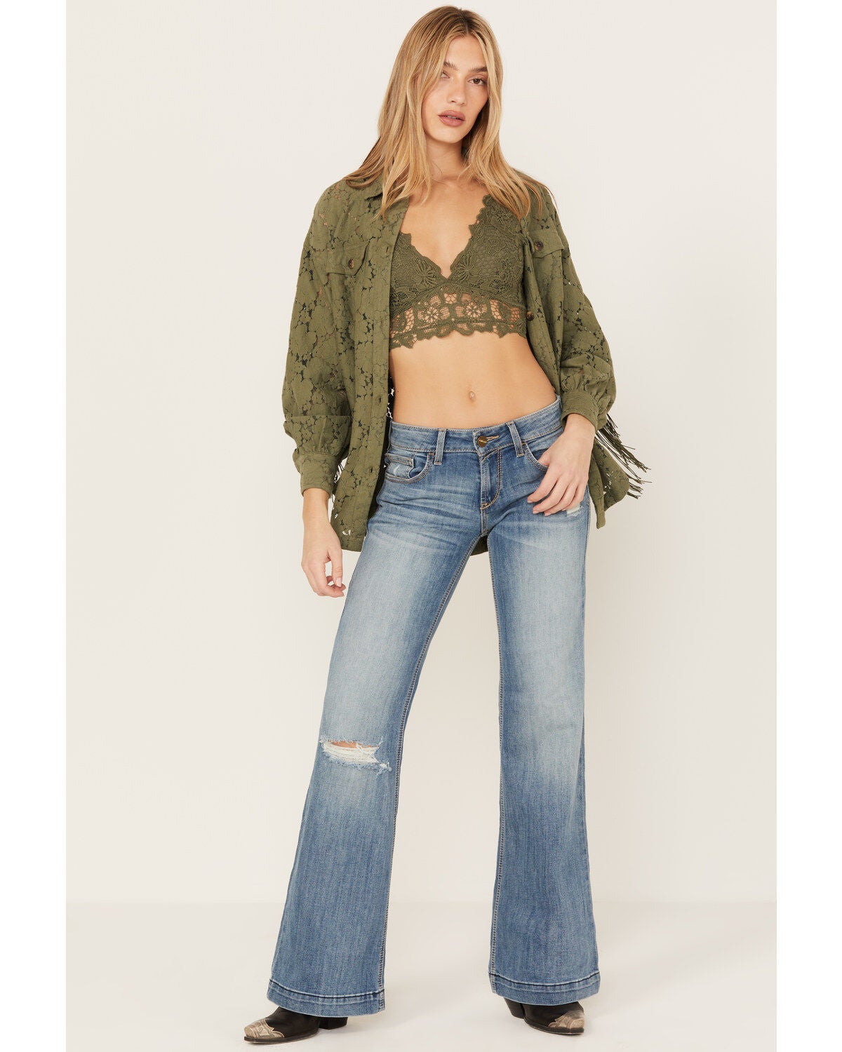 Shyanne Women's Floral Lace Bralette, Olive, hi-res