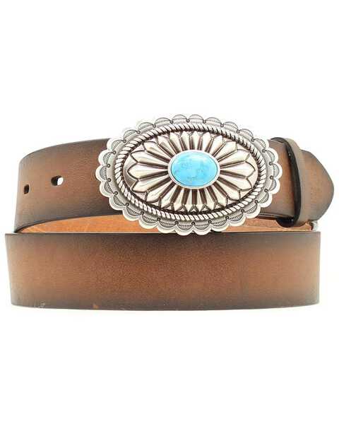 Ariat Women's Silver and Turquoise Belt, Brown, hi-res