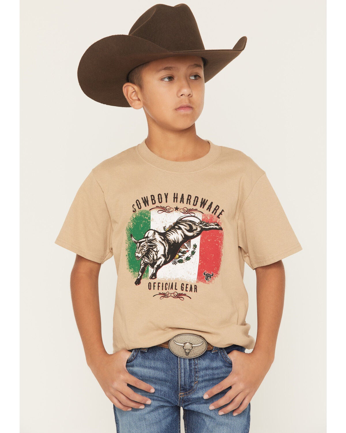Cowboy Hardware Boys' Mexico Flag Short Sleeve Graphic T-Shirt, Sand, hi-res