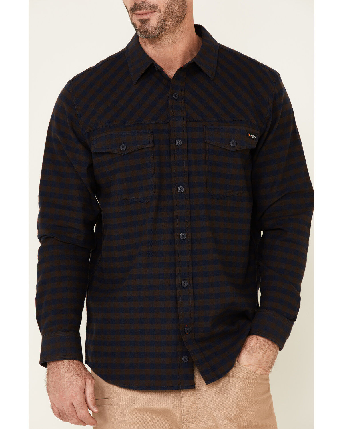 Image #3 - Hawx Men's Navy Newport Herringbone Stretch Check Long Sleeve Work Shirt , , hi-res