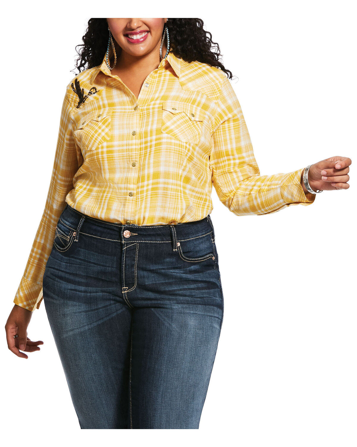 women's yellow plaid shirt