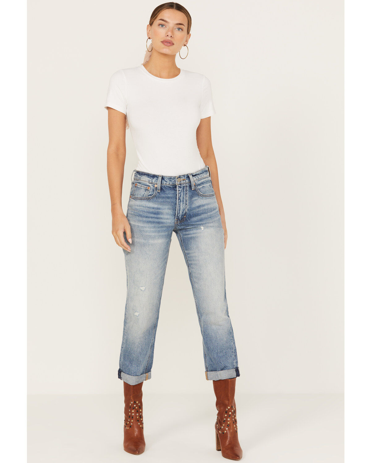 Image #1 - Lucky Brand Women's Medium Wash Mid Rise Boy Straight Jeans, , hi-res