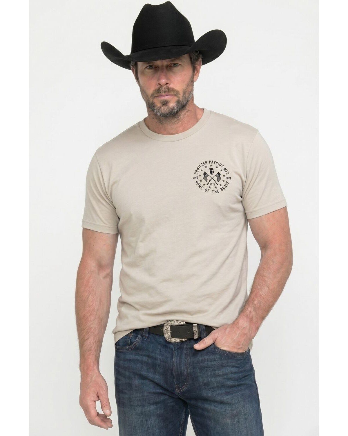Image #2 - Howitzer Men's Boot Barn Exclusive Patriot Eagle Short Sleeve Graphic T-Shirt, Cream, hi-res