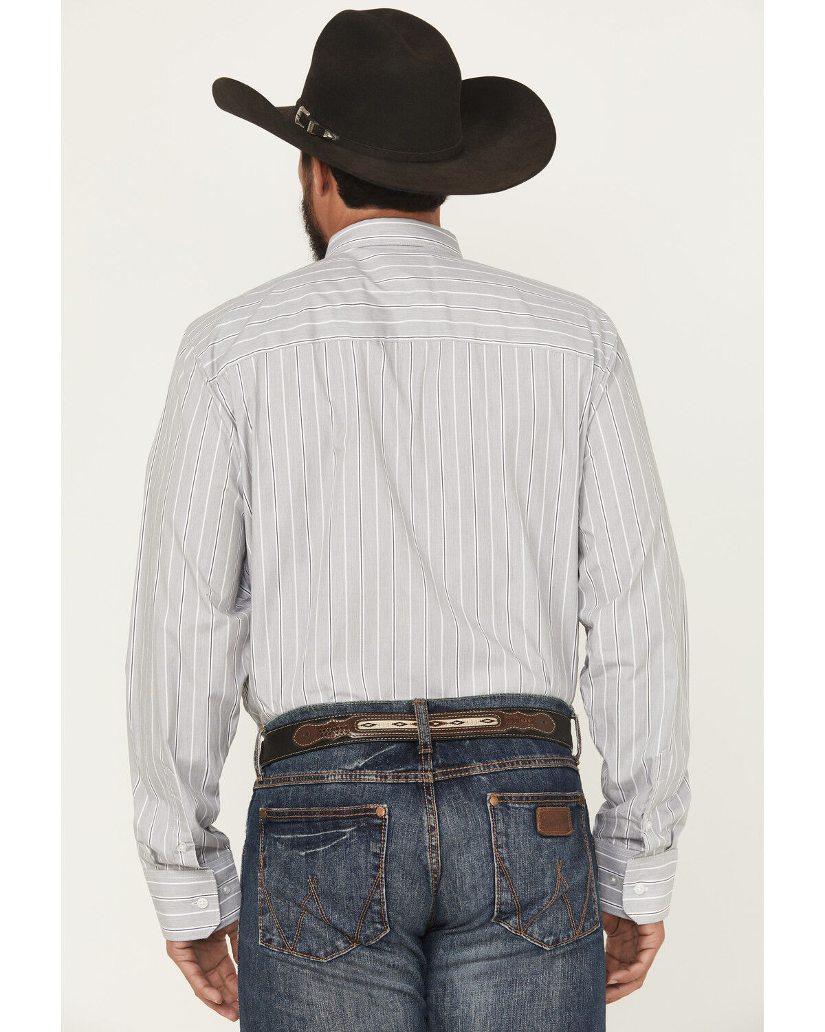 Image #4 - Wrangler X Cody Johnson Men's Striped Long Sleeve Button-Down Western Shirt - Tall, Grey, hi-res