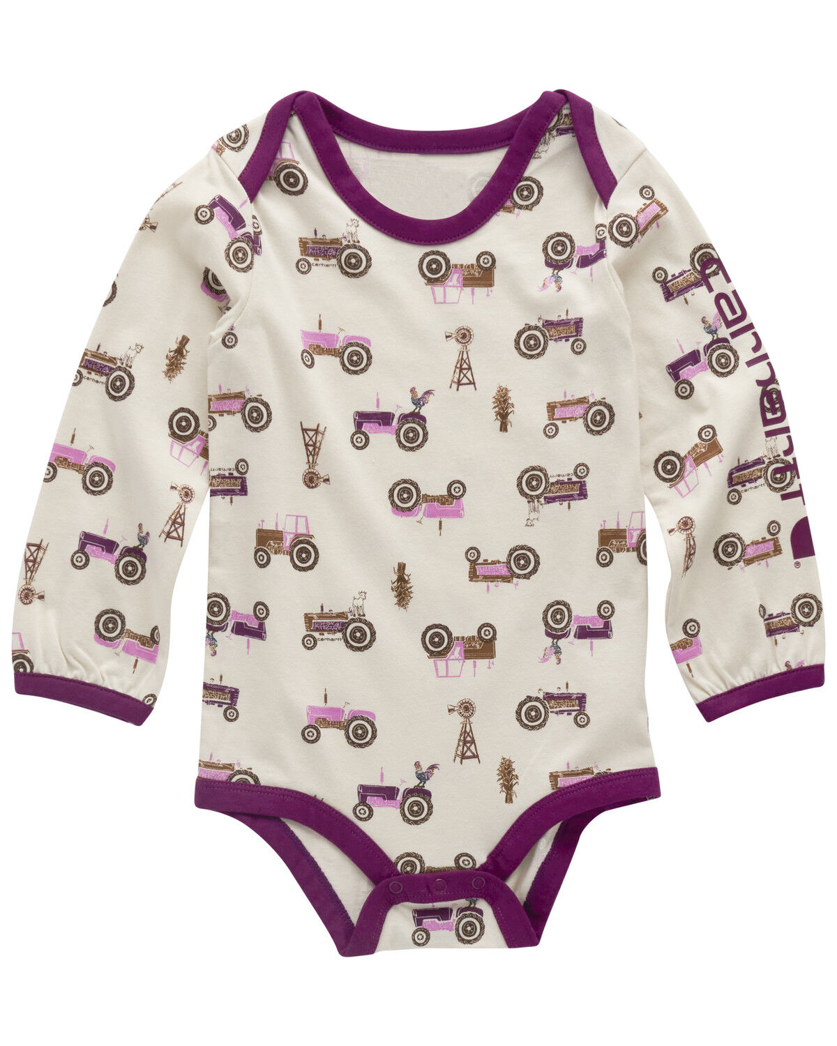 Image #1 - Carhartt Infant Girls' Farm Print Long Sleeve Onesie, Off White, hi-res