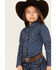 Ely Walker Girls' Foulard Print Long Sleeve Snap Western Shirt, Navy, hi-res