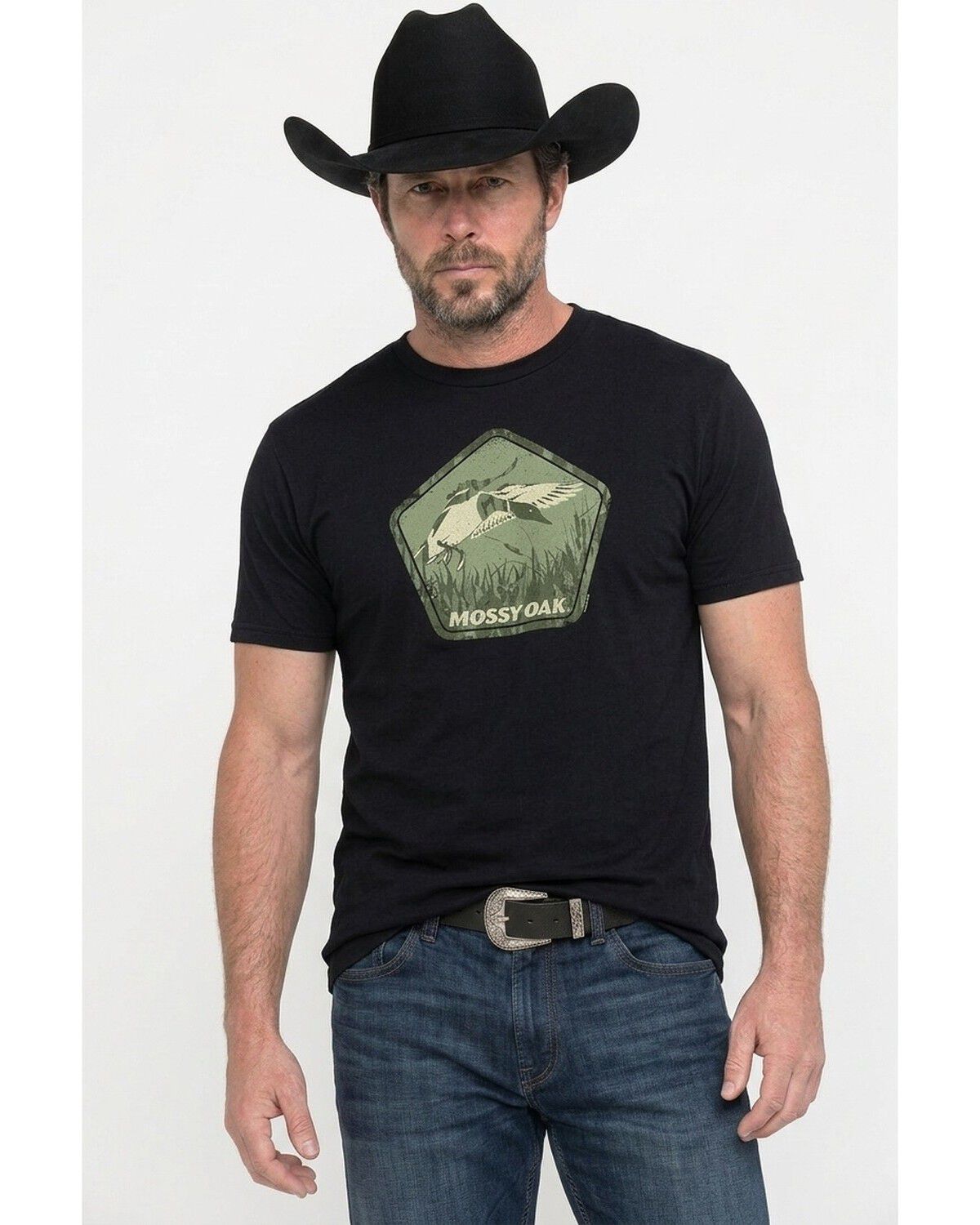 Mossy Oak Men's Duck Hunting Badge Short Sleeve Graphic T-Shirt, Black, hi-res