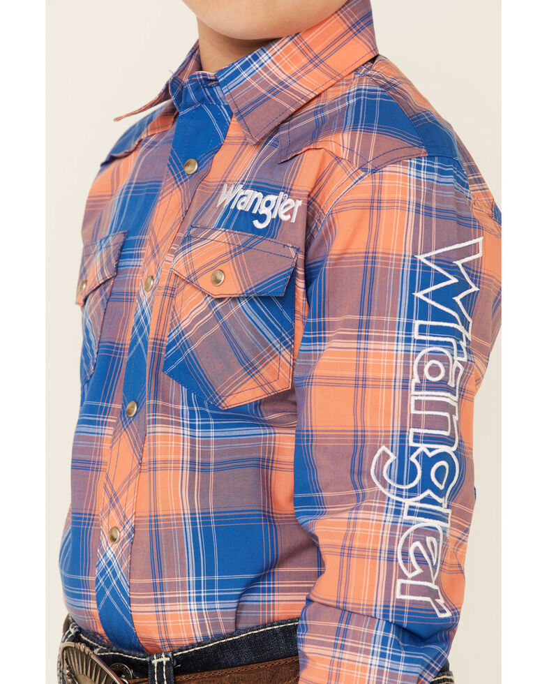 Wrangler Boys' Multi Plaid Logo Long Sleeve Snap Western Shirt | Boot Barn