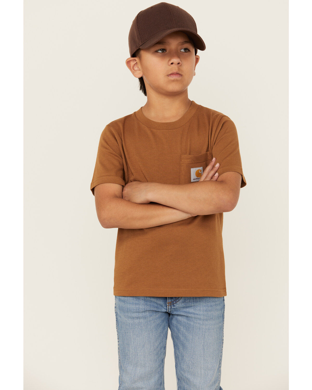 Carhartt Little Boys' Solid Short Sleeve Pocket T-Shirt, Medium Brown, hi-res