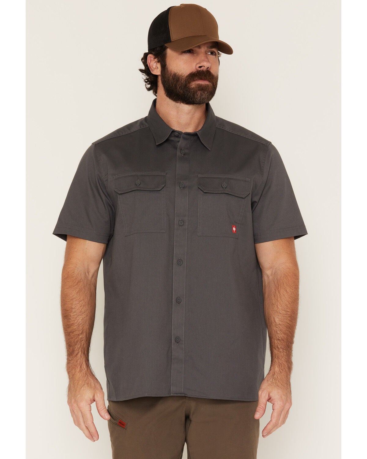 Strauss Men's E.S. Iconic Short Sleeve Button-Down Work Shirt, Grey, hi-res