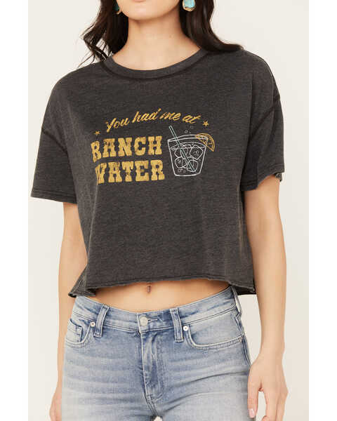 White Crow Women's You Had Me At Ranch Water Short Sleeve Cropped Graphic Tee, Black, hi-res