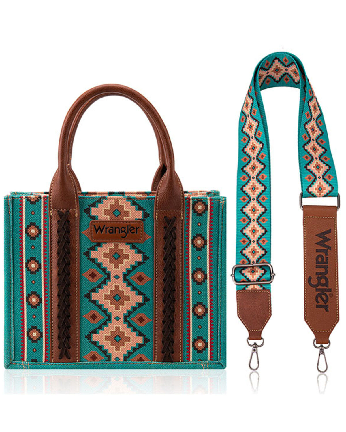 Image #4 - Wrangler Women's Southwestern Print Small Canvas Crossbody Bag, Turquoise, hi-res