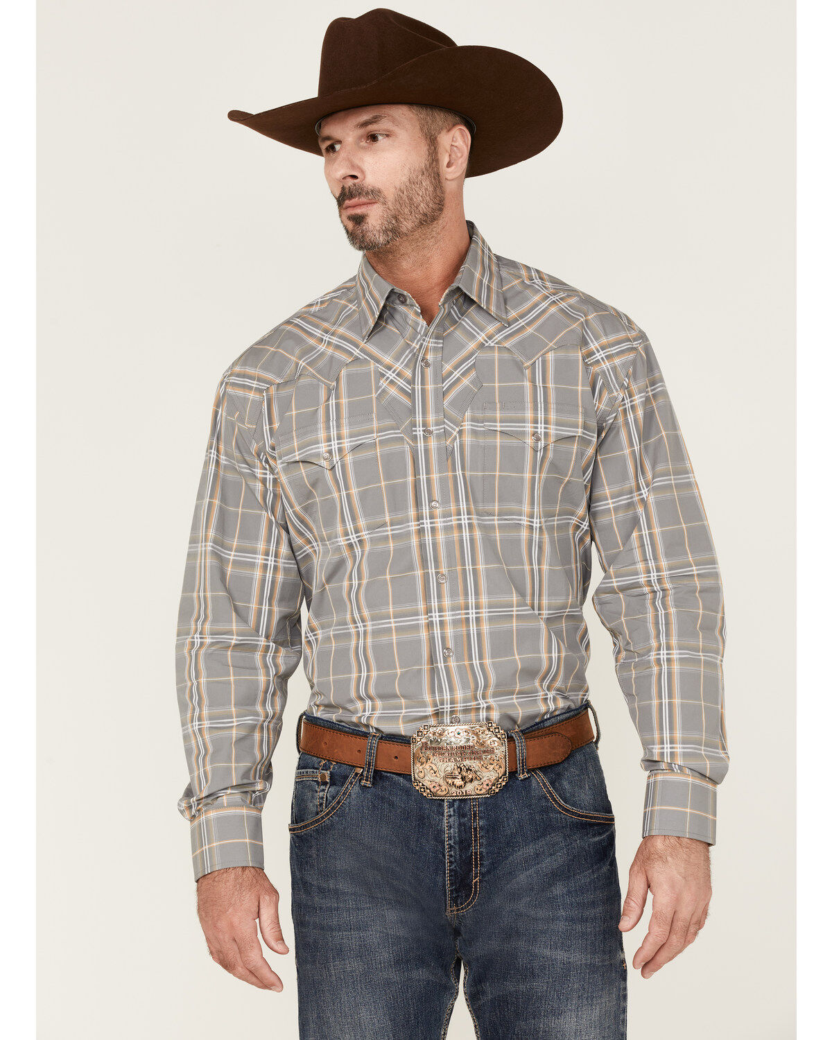 Image #1 - Stetson Men's Smoke Plaid Long Sleeve Snap Western Shirt, , hi-res