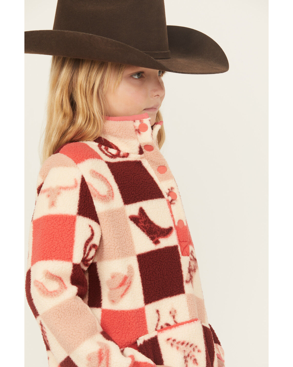 Image #2 - Wrangler Girls' Conversational Print Sherpa Pullover, Pink, hi-res