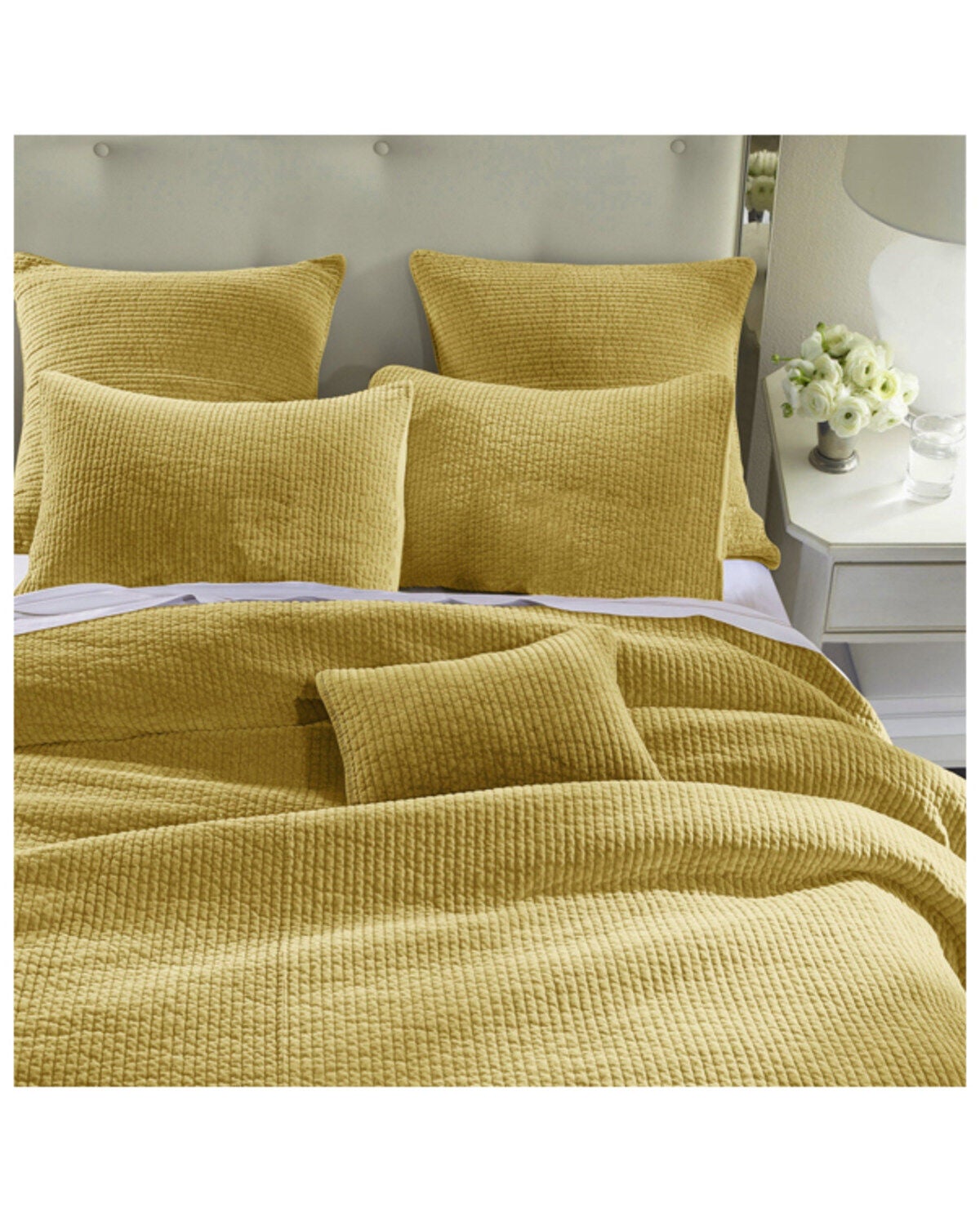 HiEnd Accents Tuscan Stonewashed Cotton & Velvet 3-Piece King Quilt Set, Orange, hi-res