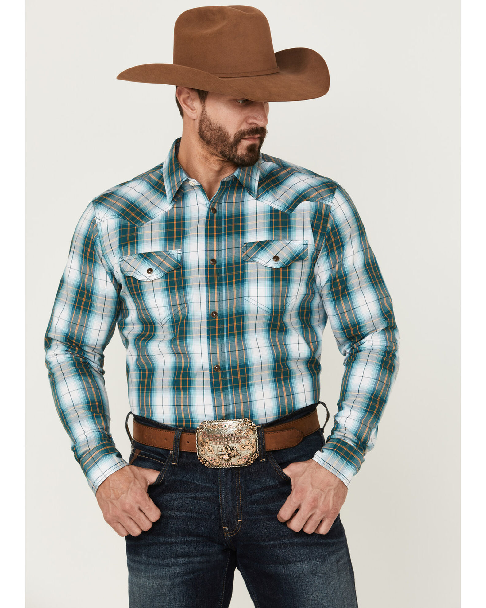 Cody James Men's Mineral Large Plaid Long Sleeve Snap Western Shirt