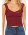Image #3 - By Together Women's Lace Trim Ribbed Tank, Wine, hi-res