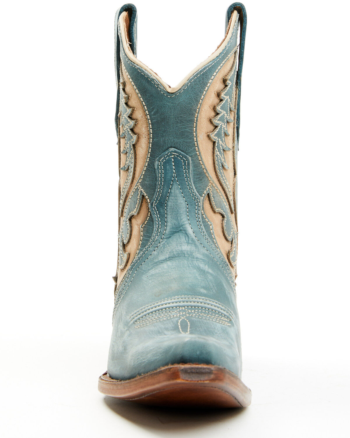 Image #4 - Circle G Women's Distressed Inlay Western Booties - Snip Toe, Blue, hi-res