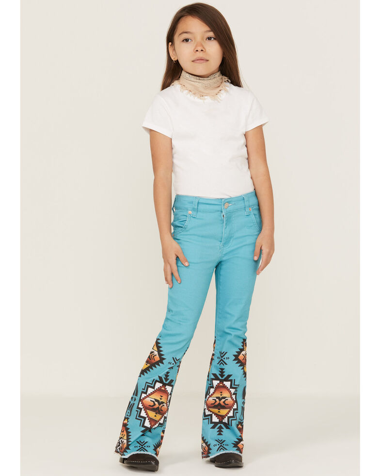 Ranch Dress'n Girls' Sedona Southwestern Print Flare Jeans, Turquoise, hi-res