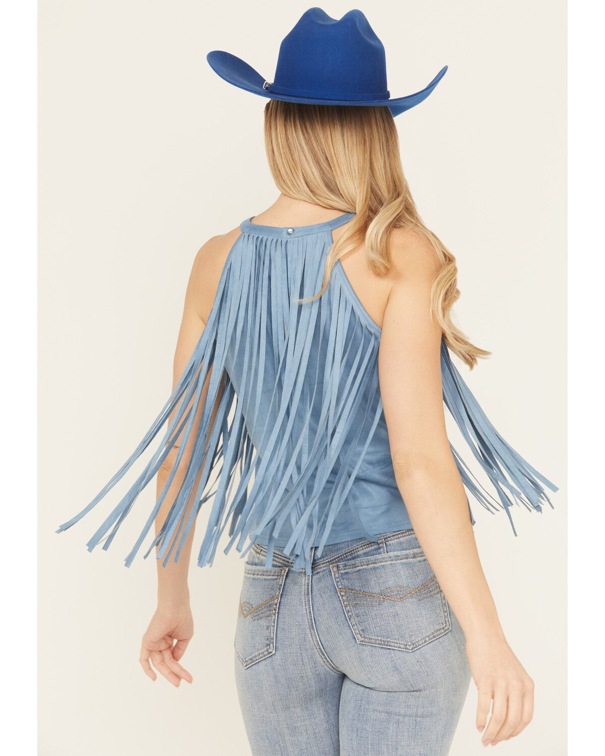 Image #4 - Idyllwind Women's Madie Faux Suede Fringe Tank, Steel Blue, hi-res