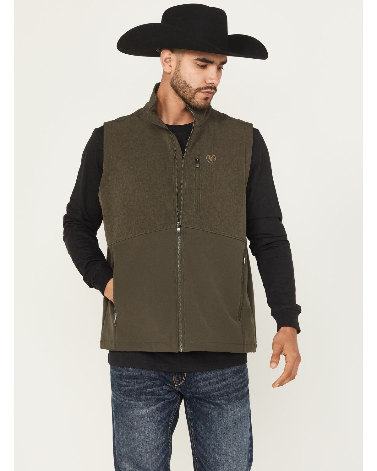Image #2 - Ariat Men's Logo Concealed Carry Softshell Vest, Green, hi-res