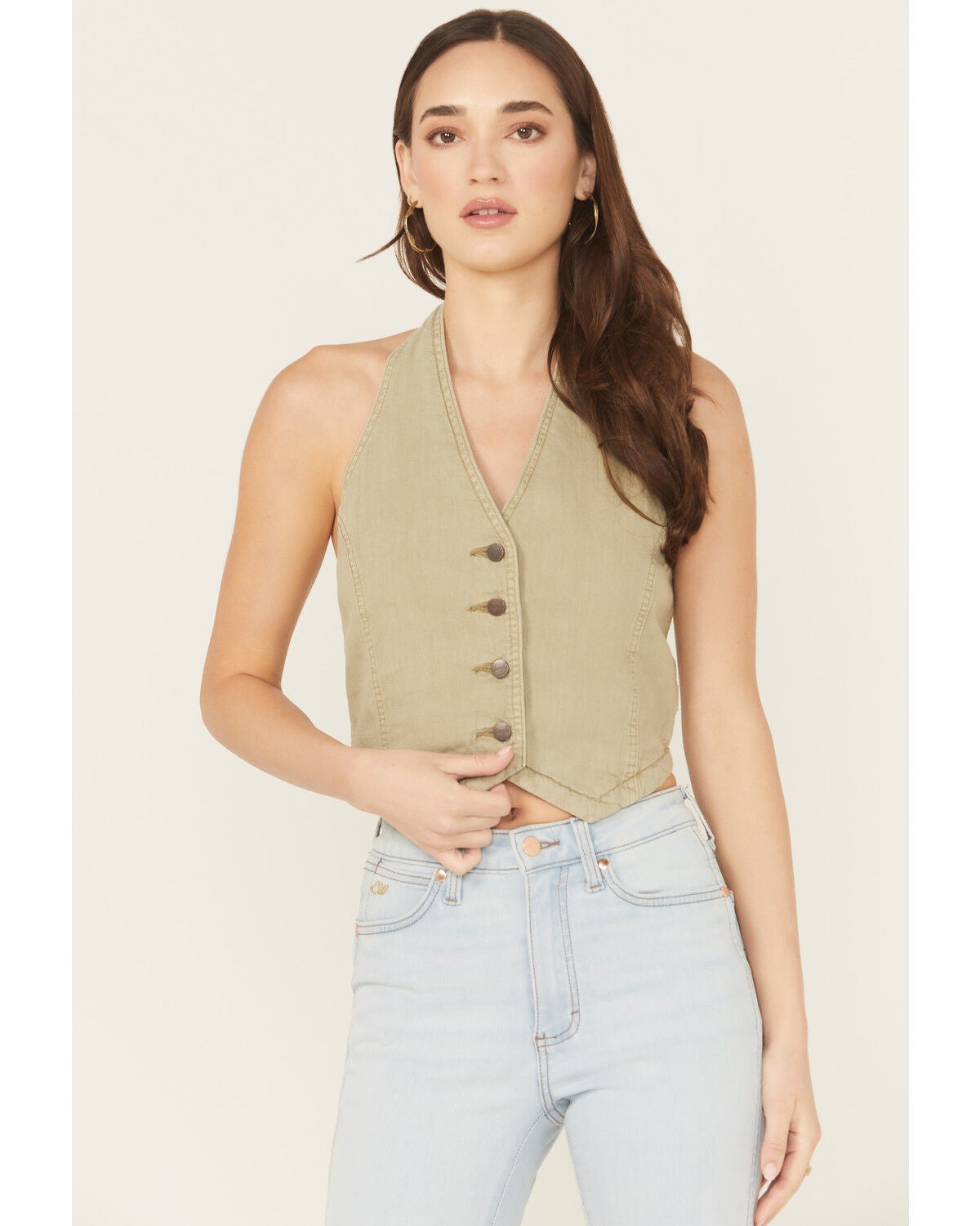 Wrangler Women's Modern Halter Vest Top, Olive, hi-res