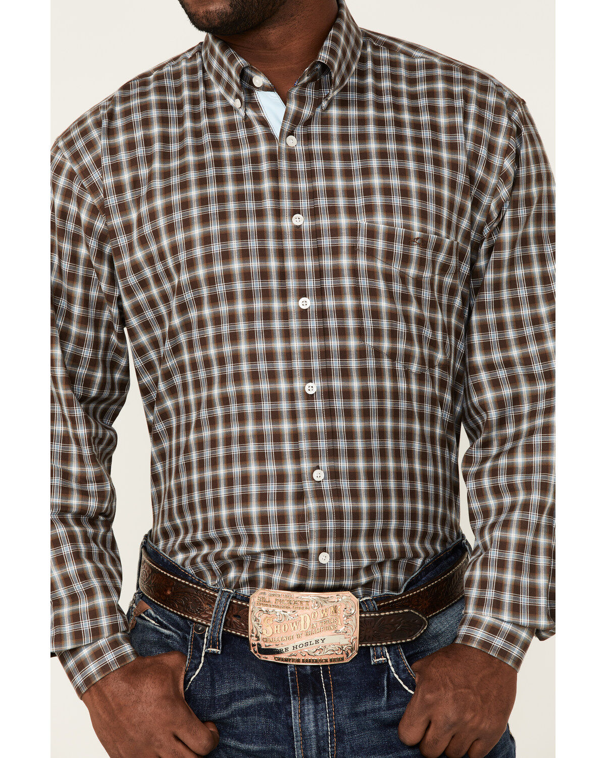 Image #3 - Resistol Men's Quincy Small Plaid Long Sleeve Button Down Western Shirt, Blue, hi-res