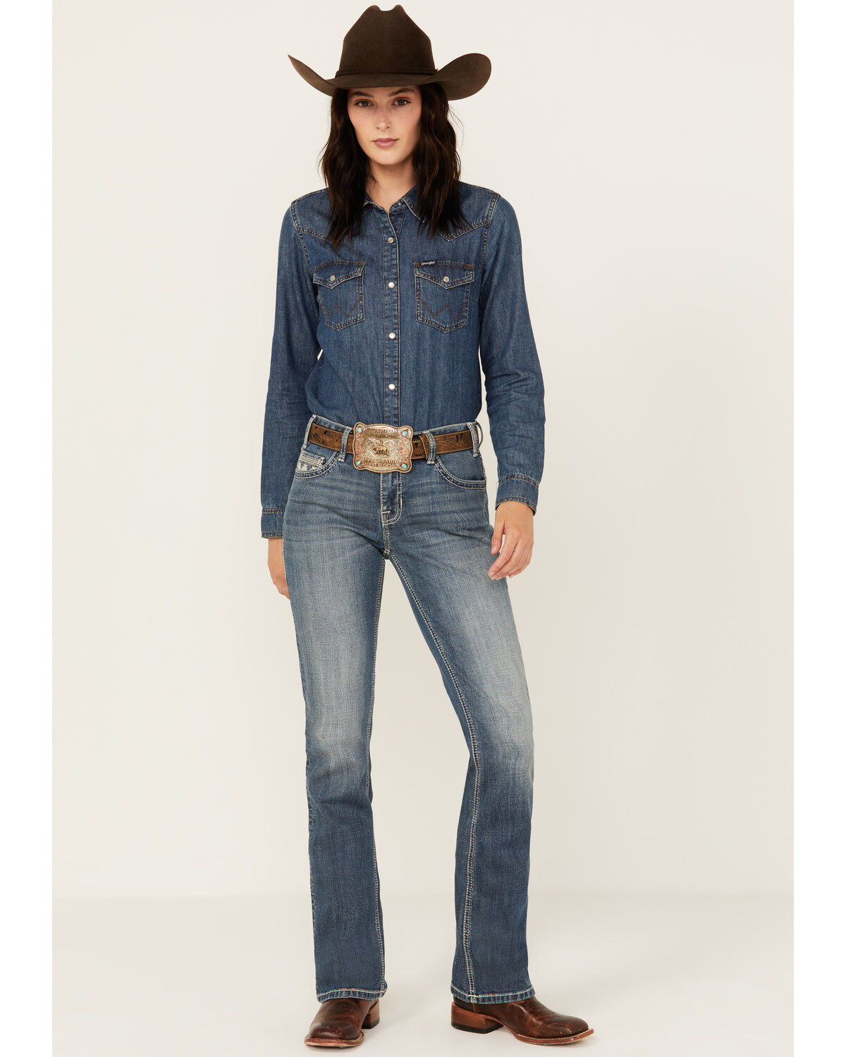 Image #3 - Rock & Roll Denim Women's Medium Wash Mid Rise Geo Print Stretch Bootcut Jeans, Medium Wash, hi-res