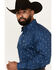 Image #2 - Ely Walker Men's Diamond Southwestern Print Long Sleeve Snap Western Shirt, Navy, hi-res