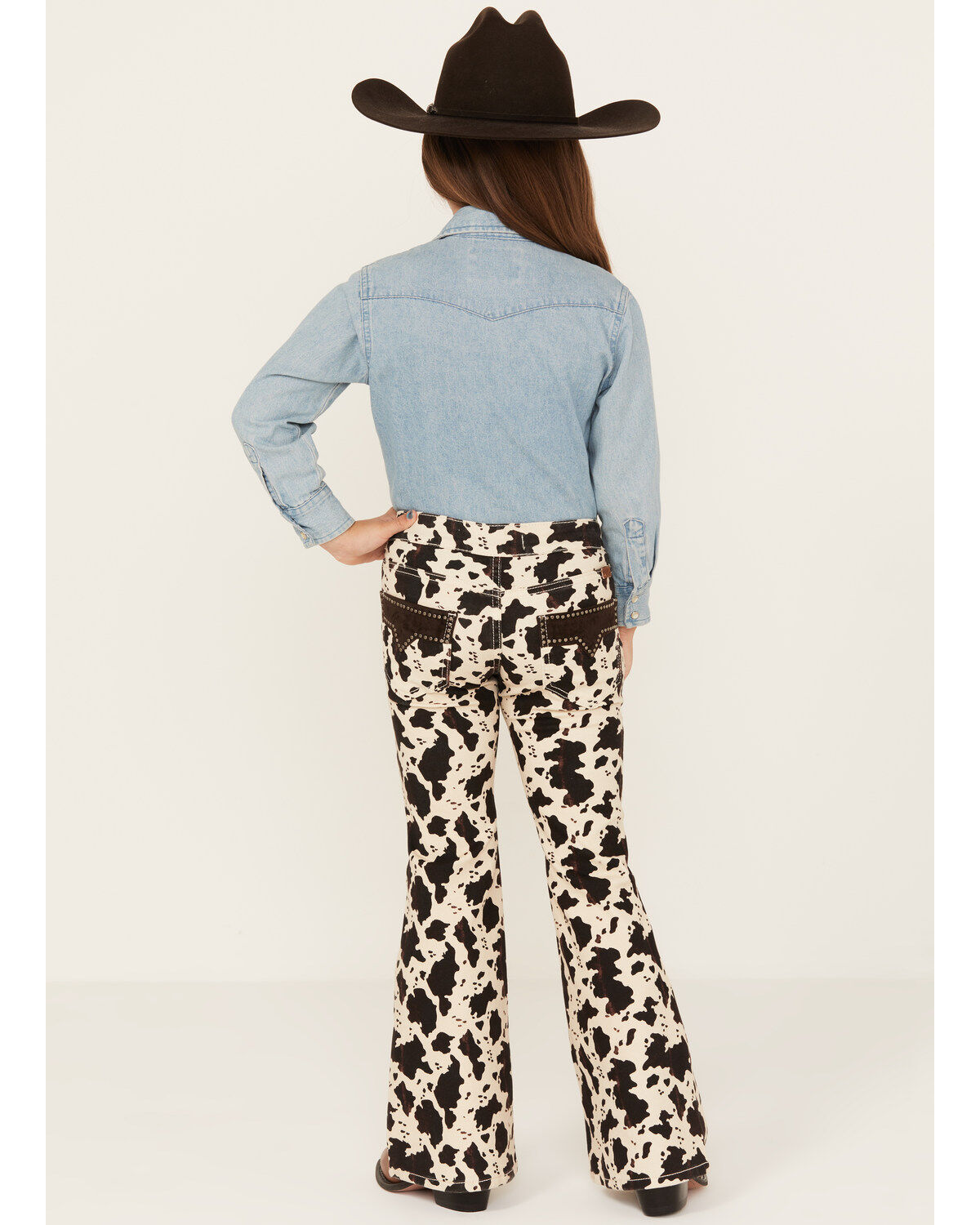 Image #3 - Rock & Roll Denim Girls' Cow Print Bargain Button Stretch Flare Jeans, Multi, hi-res