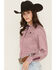 Image #2 - Cinch Women's Boot Barn Exclusive Striped Print Long Sleeve Button-Down Stretch Western Shirt, Burgundy, hi-res