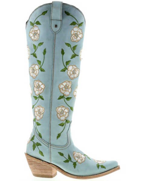 Image #2 - Botas Caborca For Liberty Black Women's Embroidered Roses Tall Western Boots - Snip Toe, Light Blue, hi-res