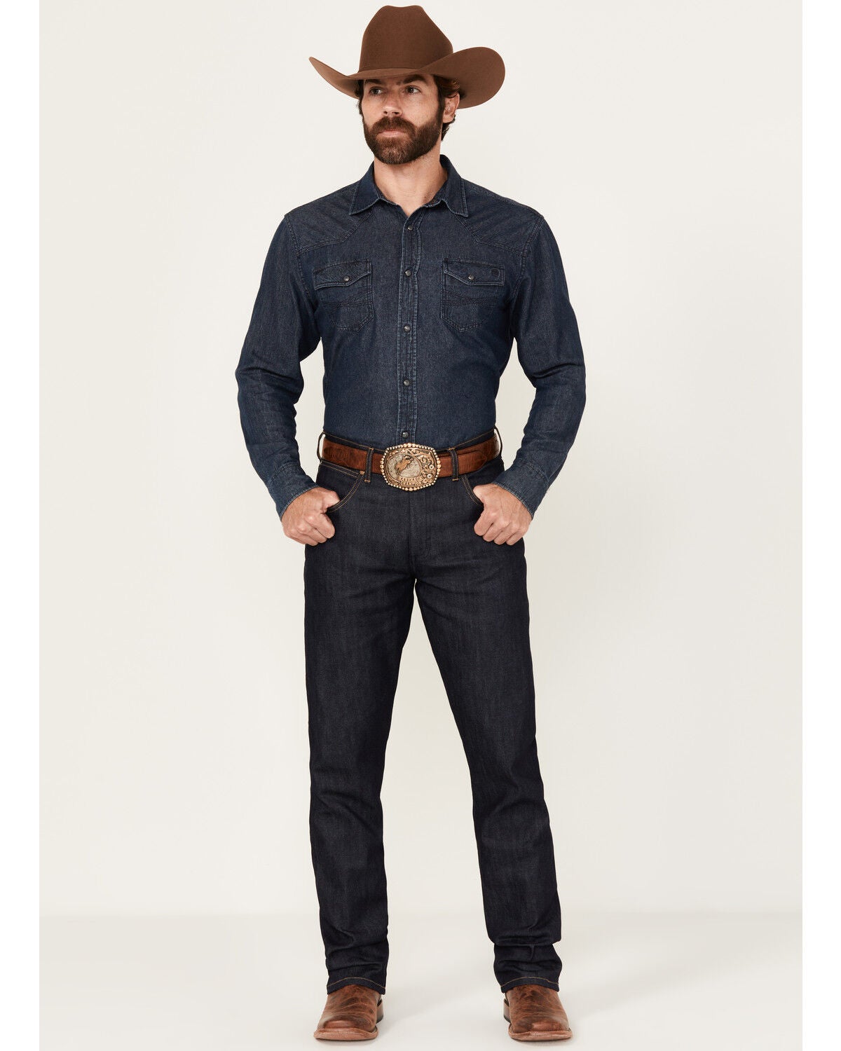 Wrangler Retro Men's Selvedge Dark Wash Slim Straight Stretch Denim Jeans, Dark Wash, hi-res