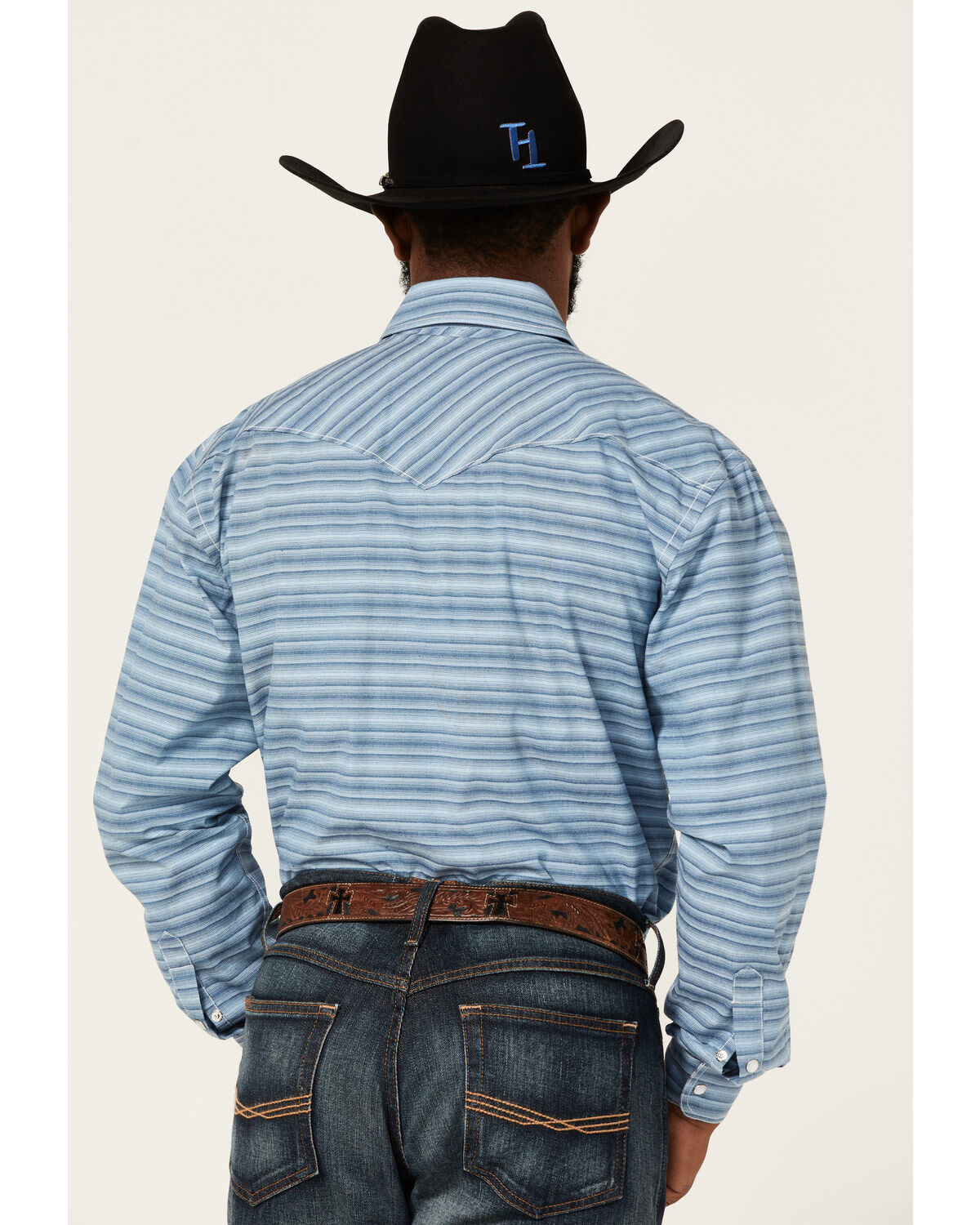 Image #2 - Rough Stock By Panhandle Men's Horizontal Dobby Stripe Long Sleeve Pearl Snap Western Shirt, Blue, hi-res
