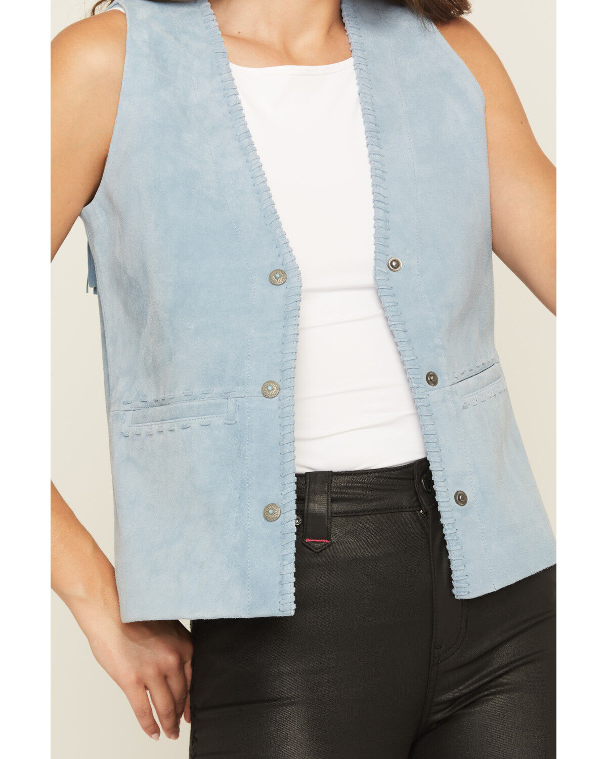 Image #3 - Idyllwind Women's Mavert Suede Fringe Vest, Light Blue, hi-res