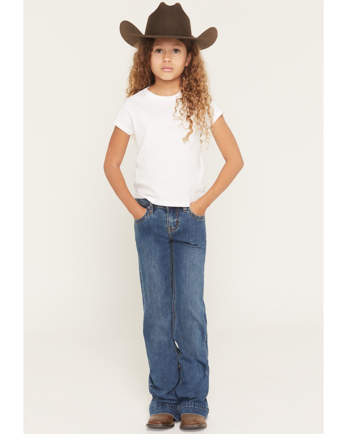 Rock & Roll Denim Girls' Medium Wash Trouser Stretch Denim Jeans, Medium Wash, hi-res