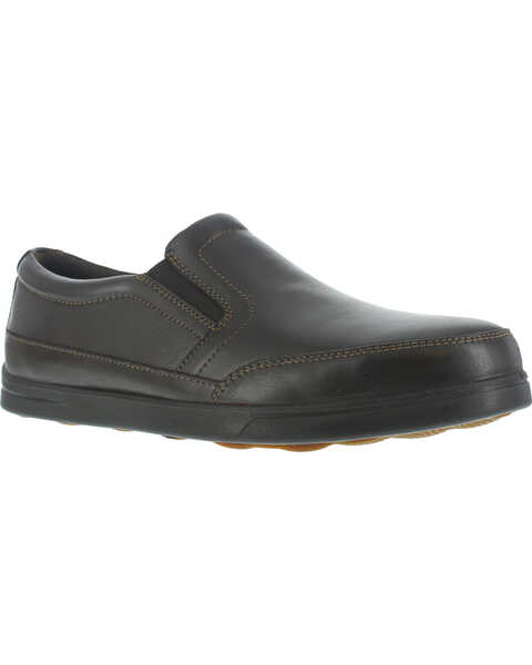 Image #1 - Florsheim Men's Slip-On Industrial Oxford Work Shoes - Steel Toe , Dark Brown, hi-res