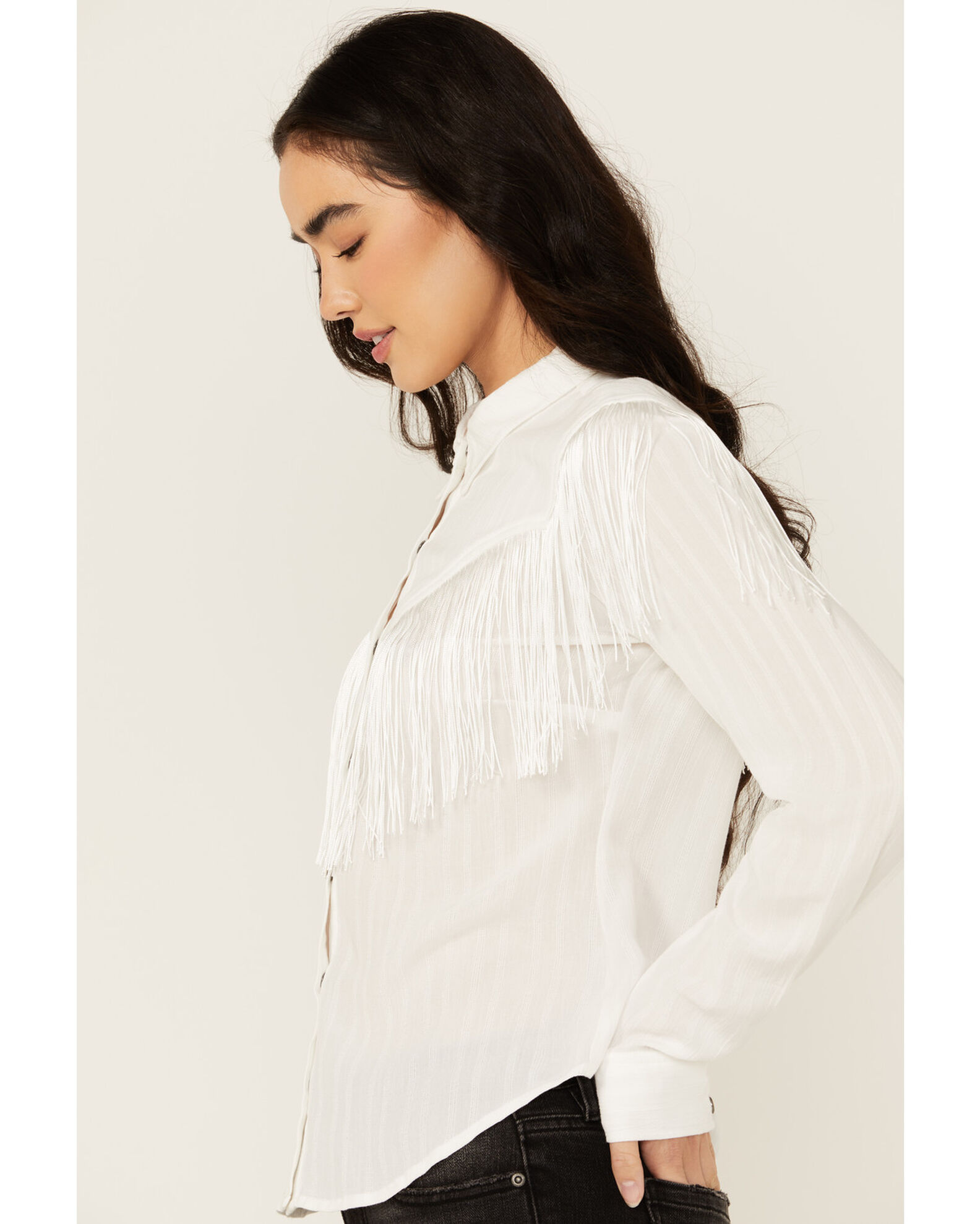 Image #3 - Idyllwind Women's Fringe Long Sleeve Snap Western Shirt, White, hi-res